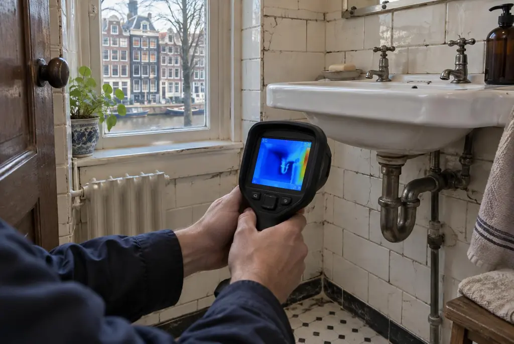 Lekdetectie Breda – badkamer met oude leidingen achter de tegels
