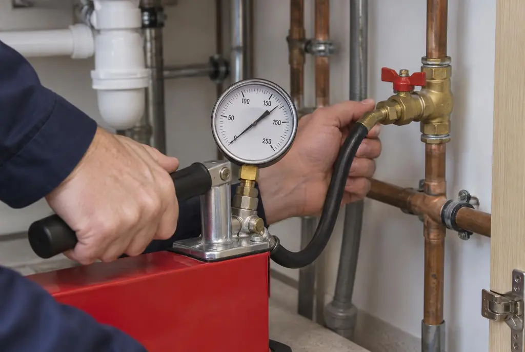 Lekdetectie Breda – druktest op een waterleiding met een manometer