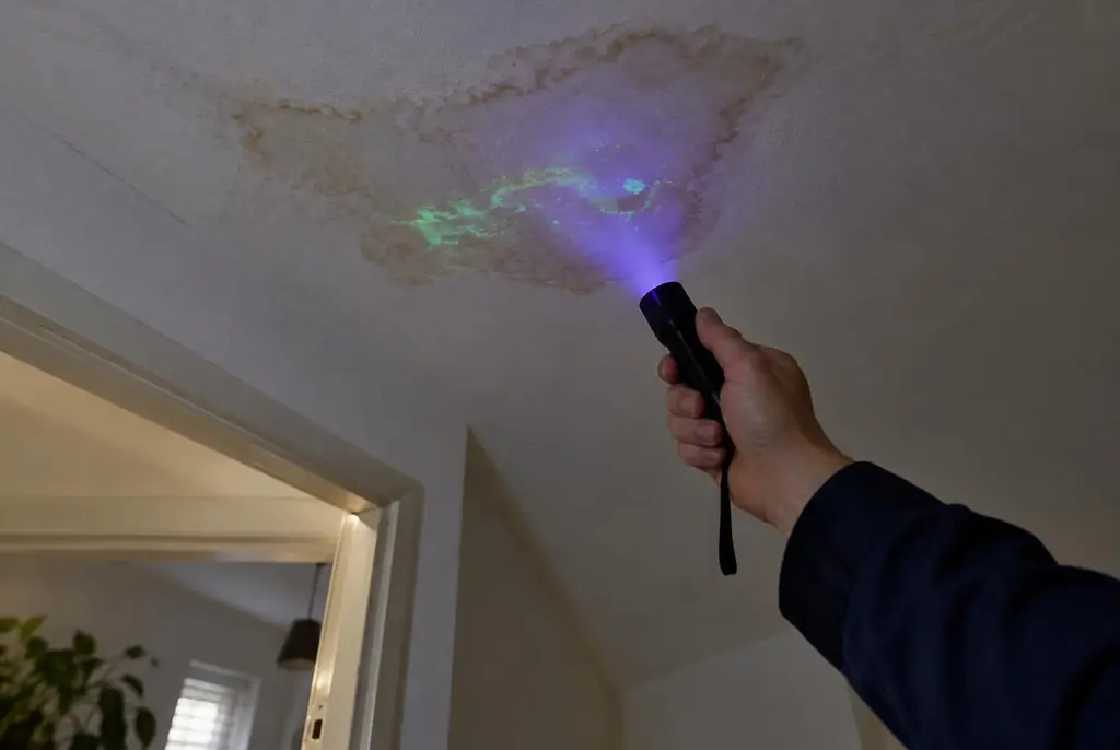 Lekdetectie Breda – kleurstof controleren op het plafond met uv-licht